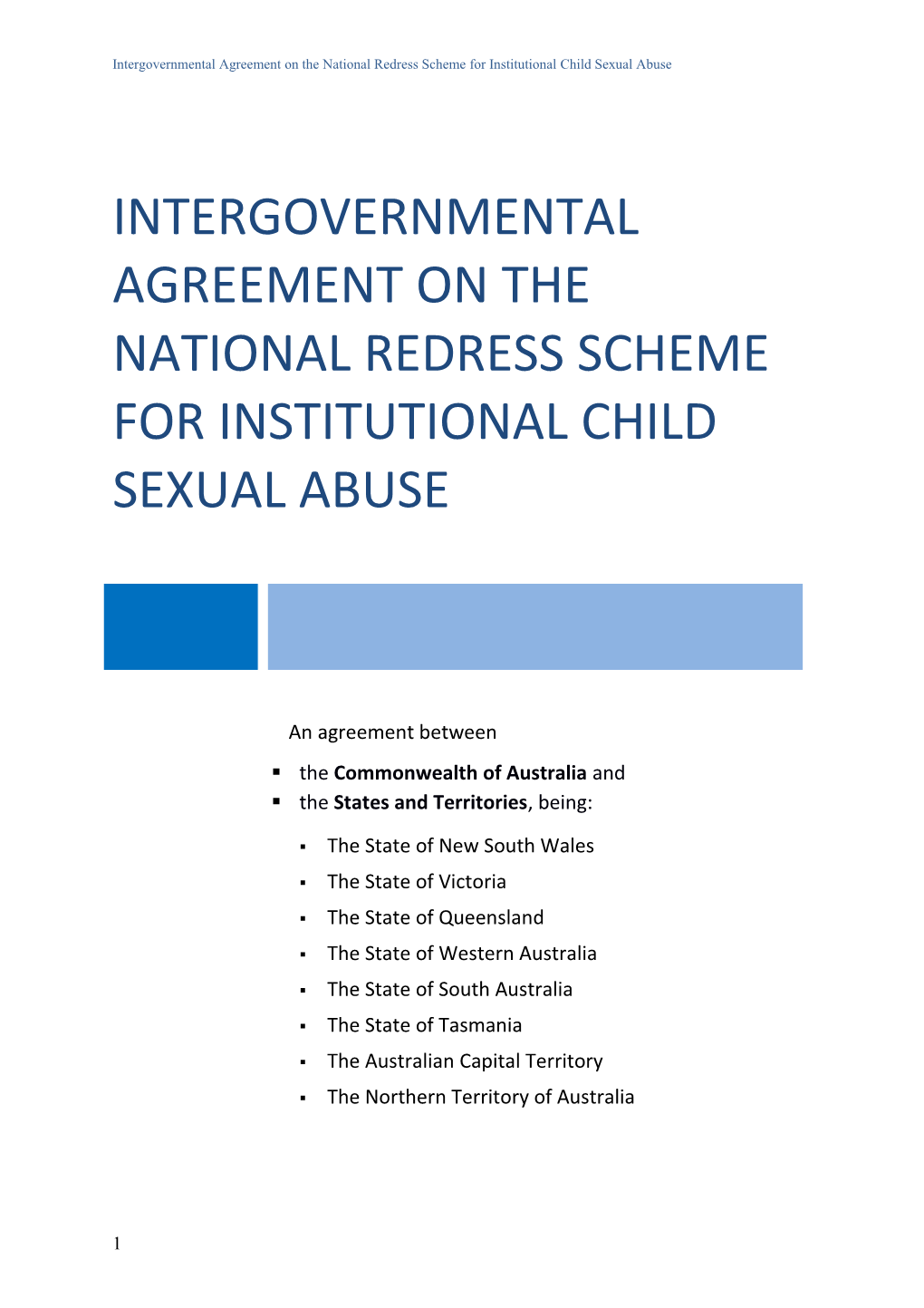 Intergovernmental Agreement on the National Redress Scheme for Institutional Child Sexual Abuse