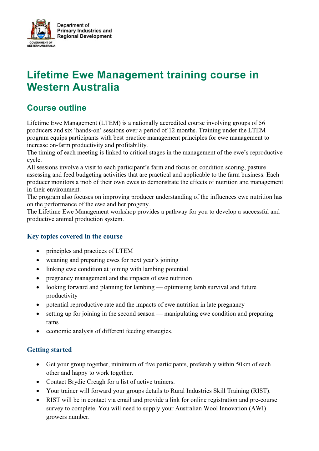 Lifetime Ewe Management Training Course in Western Australia