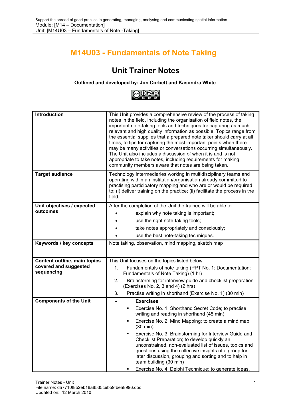 Unit Trainer Notes - Fundamentals of Note - Taking