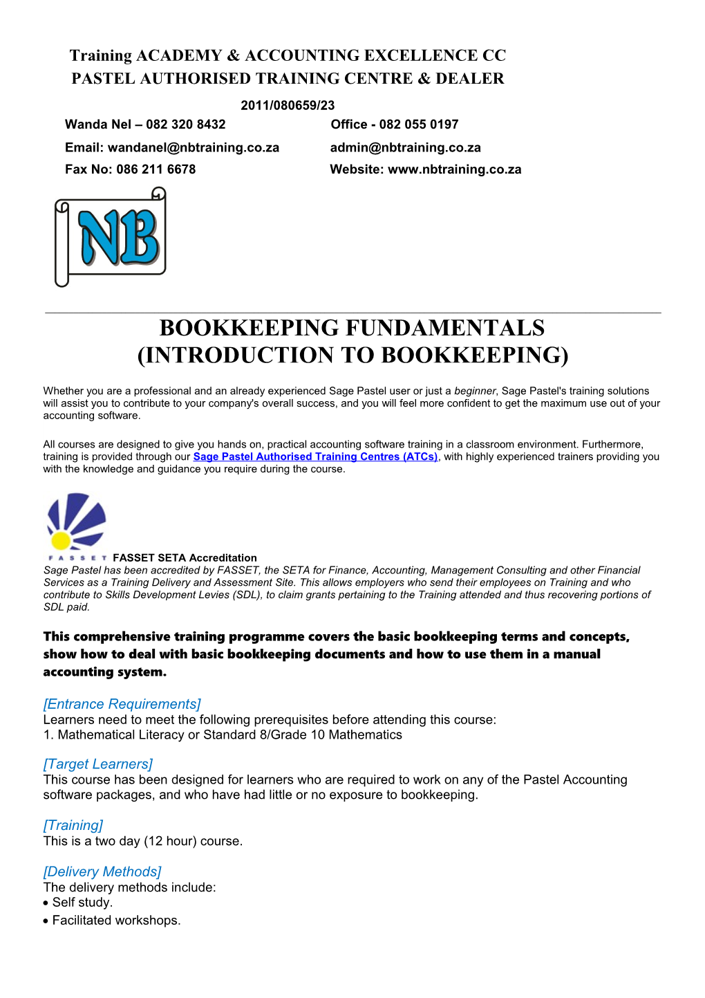 Introduction to Bookkeeping