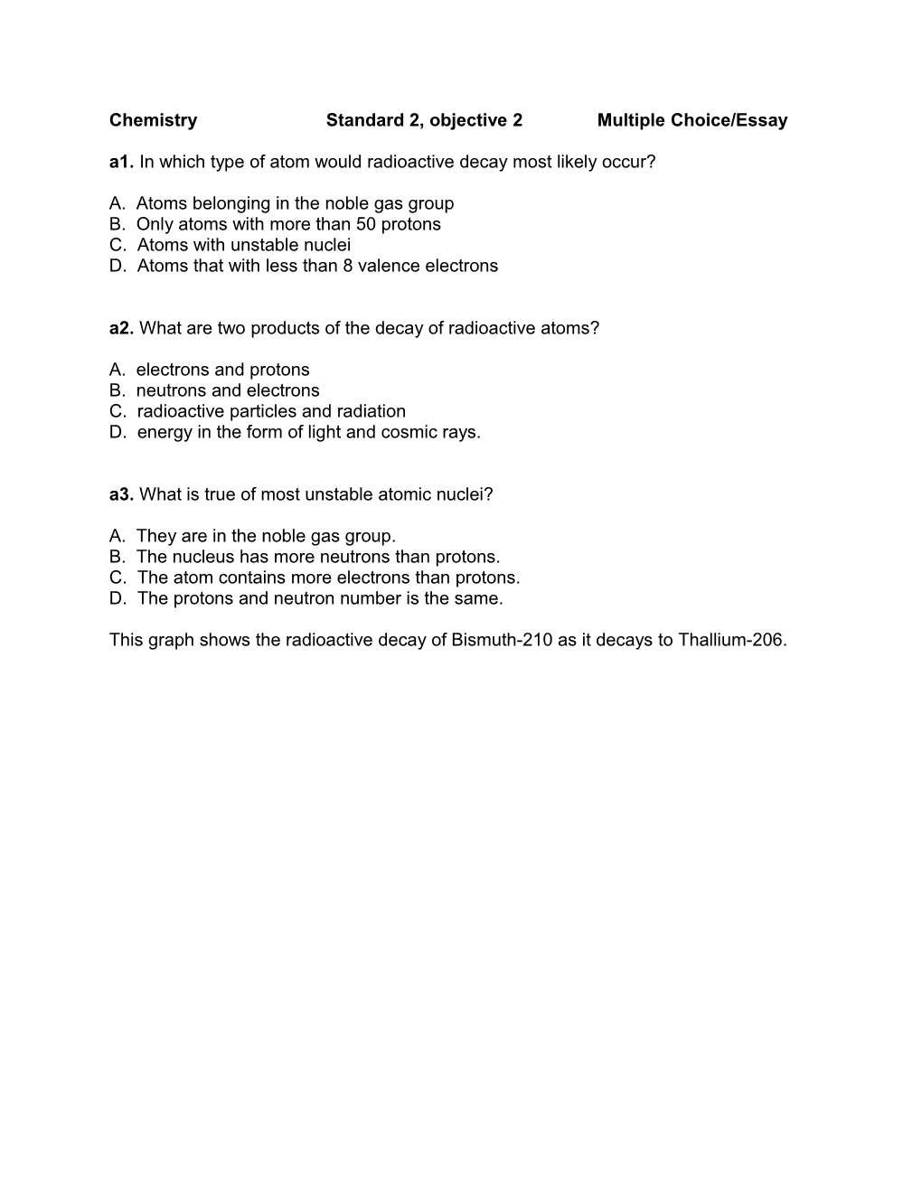 Chemistrystandard 2, Objective 2Multiple Choice/Essay