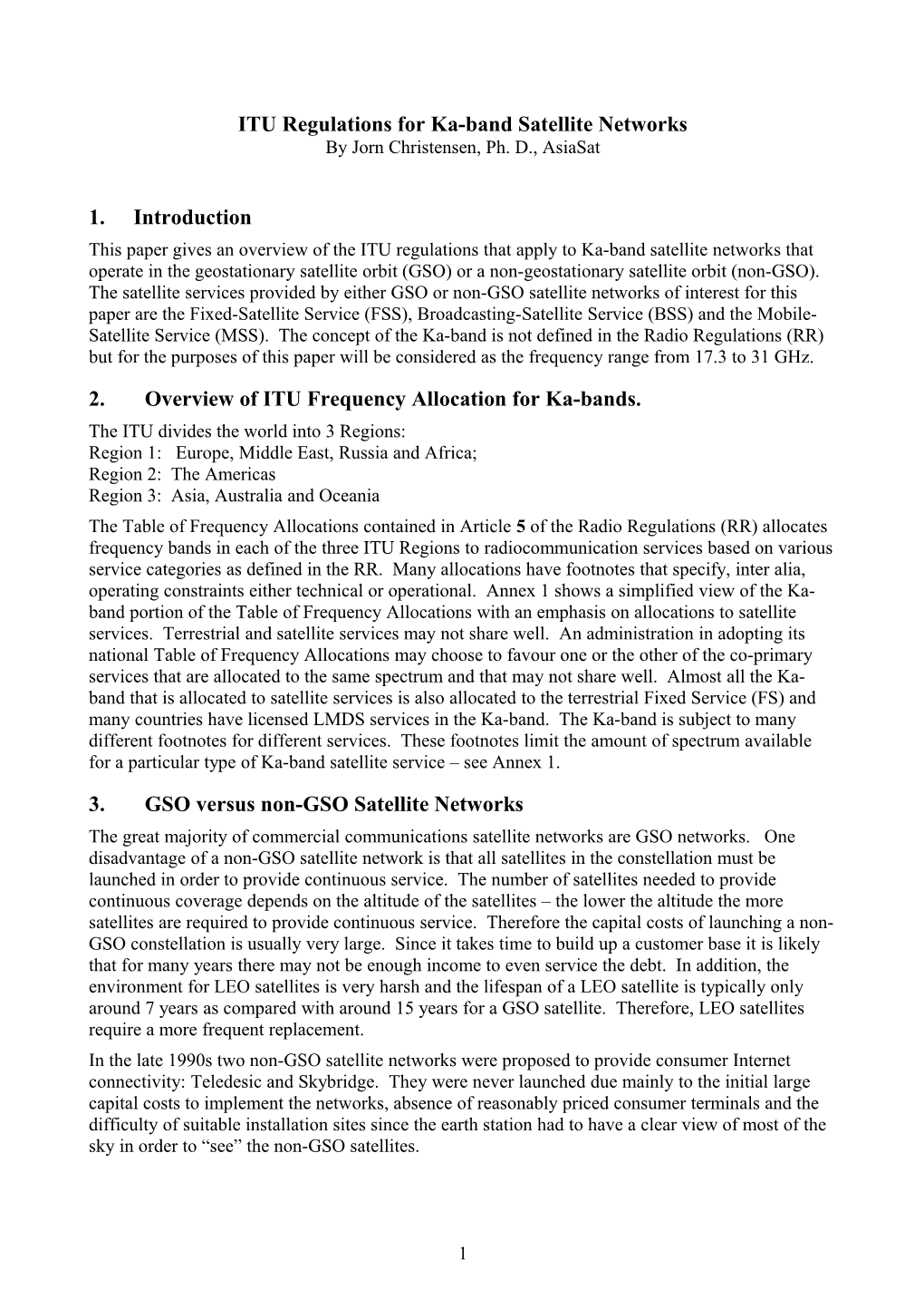 ITU Regulations for Ka-Band Satellite Networks