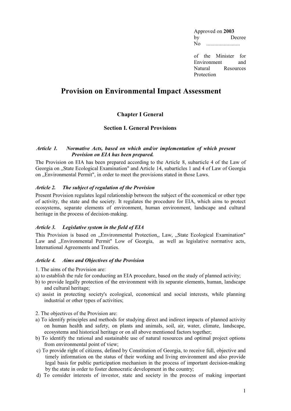 Provision on Environmental Impact Assessment