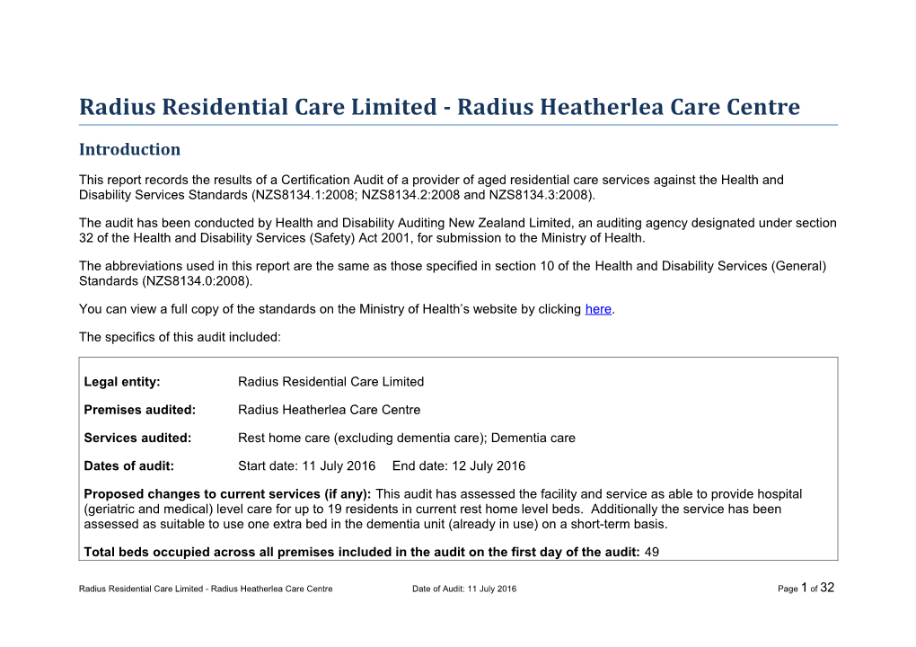 Radius Residential Care Limited - Radius Heatherlea Care Centre