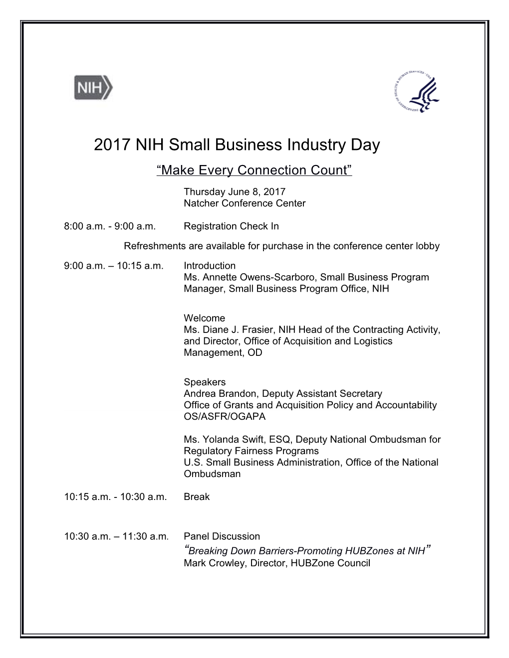 Final Agenda for 2017 Industry Day