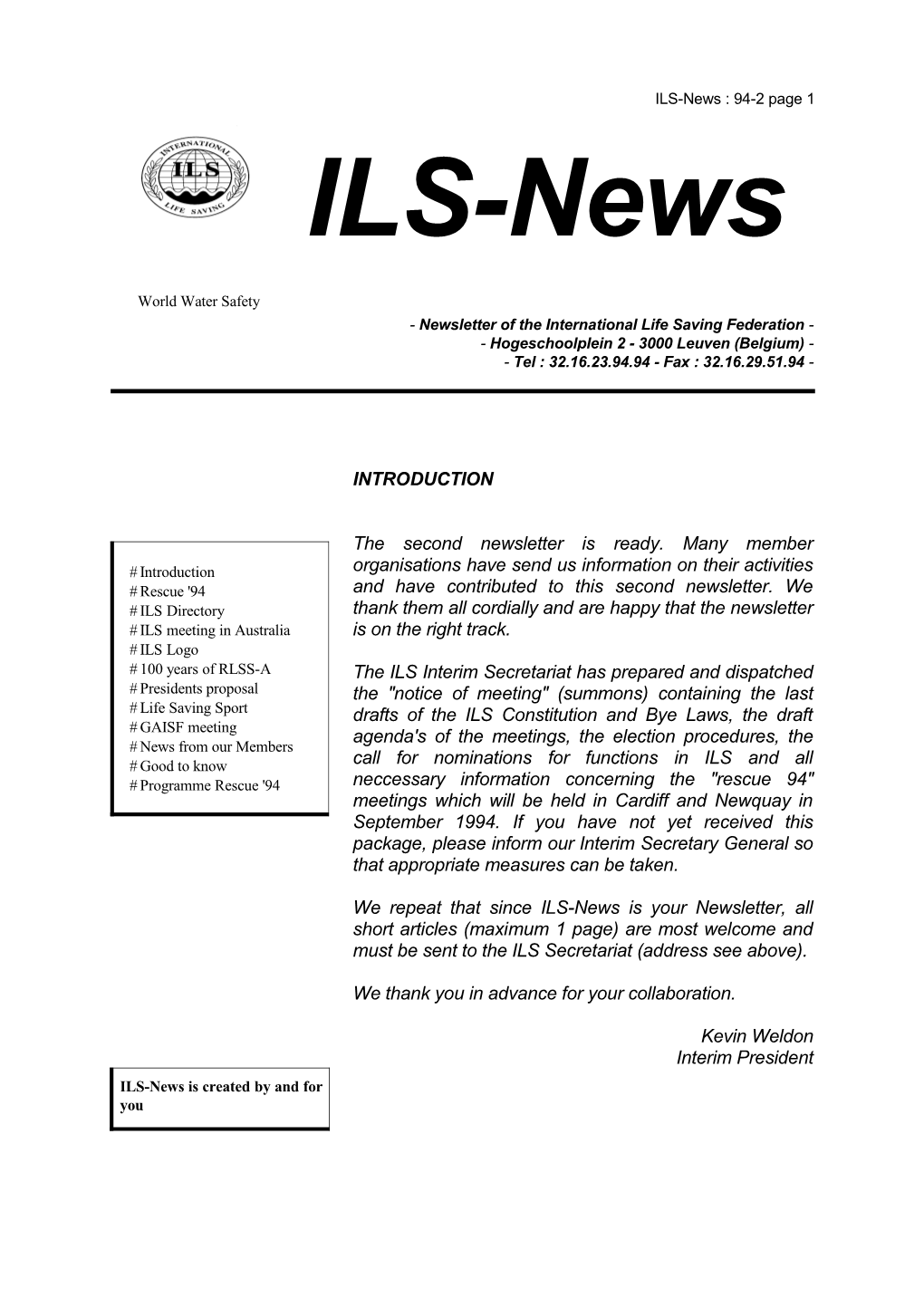 Newsletter of the International Life Saving Federation