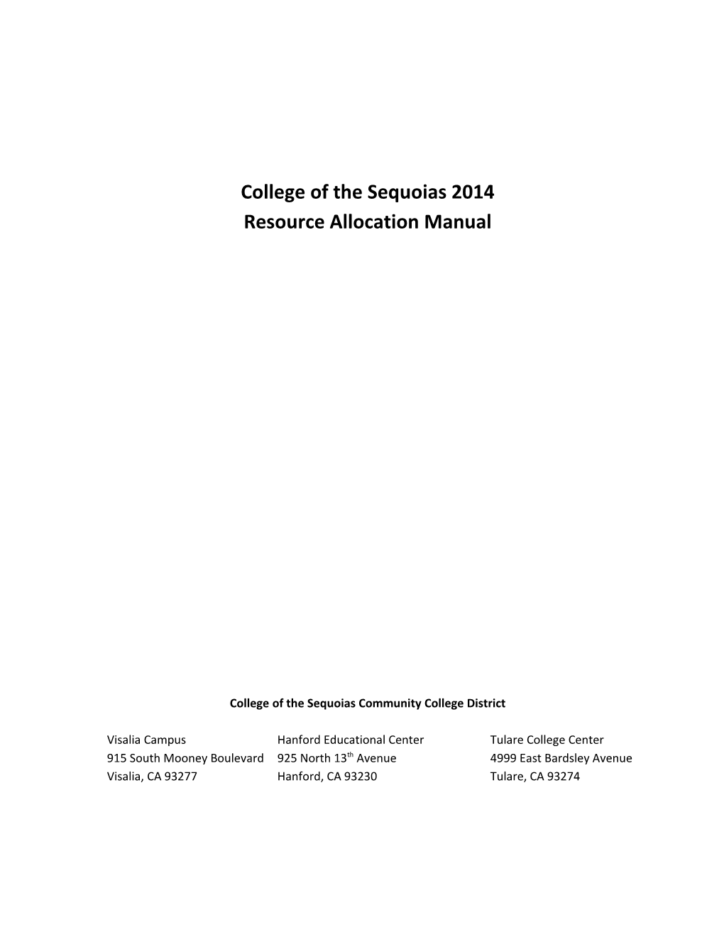 Resource Allocation Manual