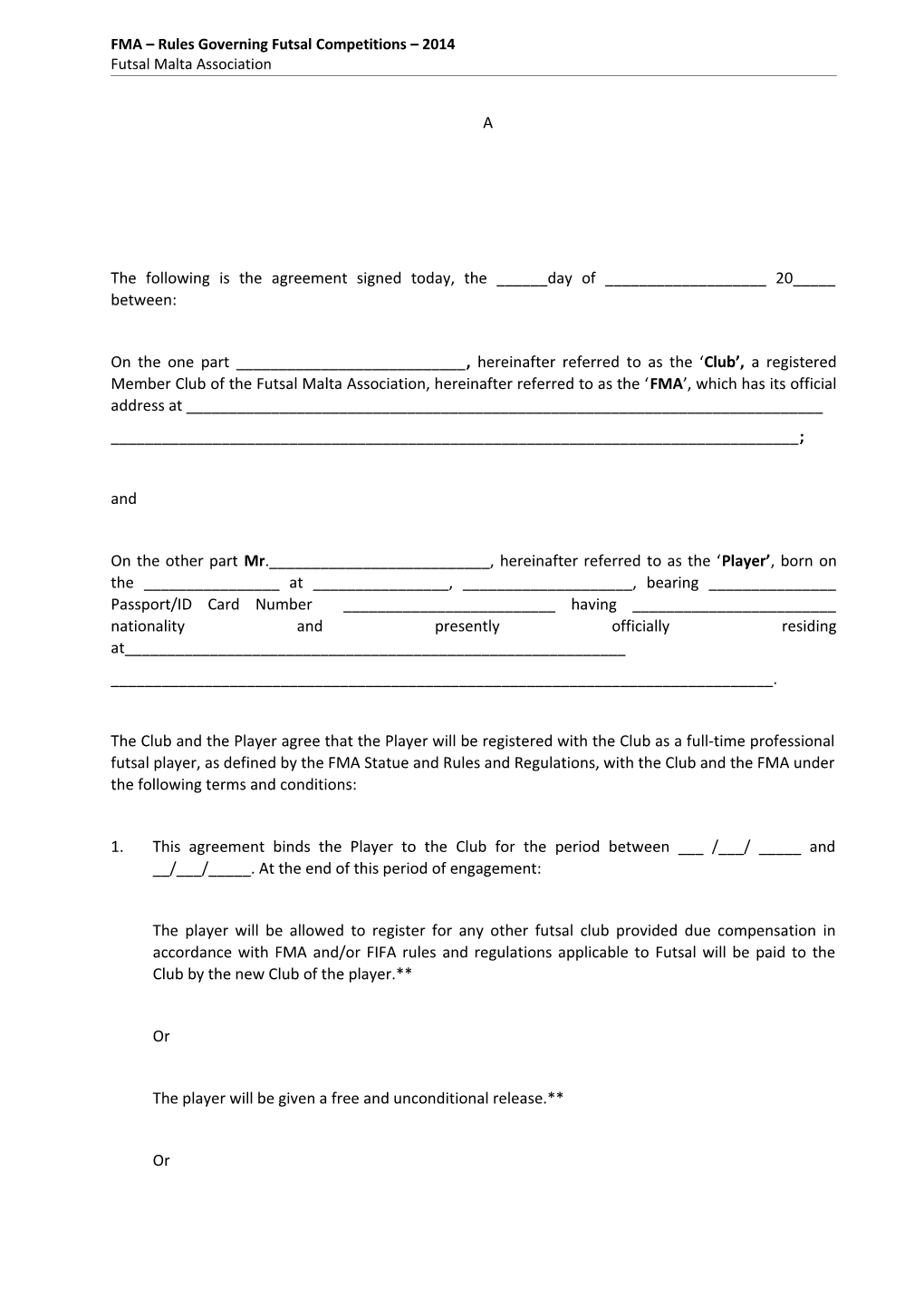 FMA Rules Governing Futsal Competitions 2014