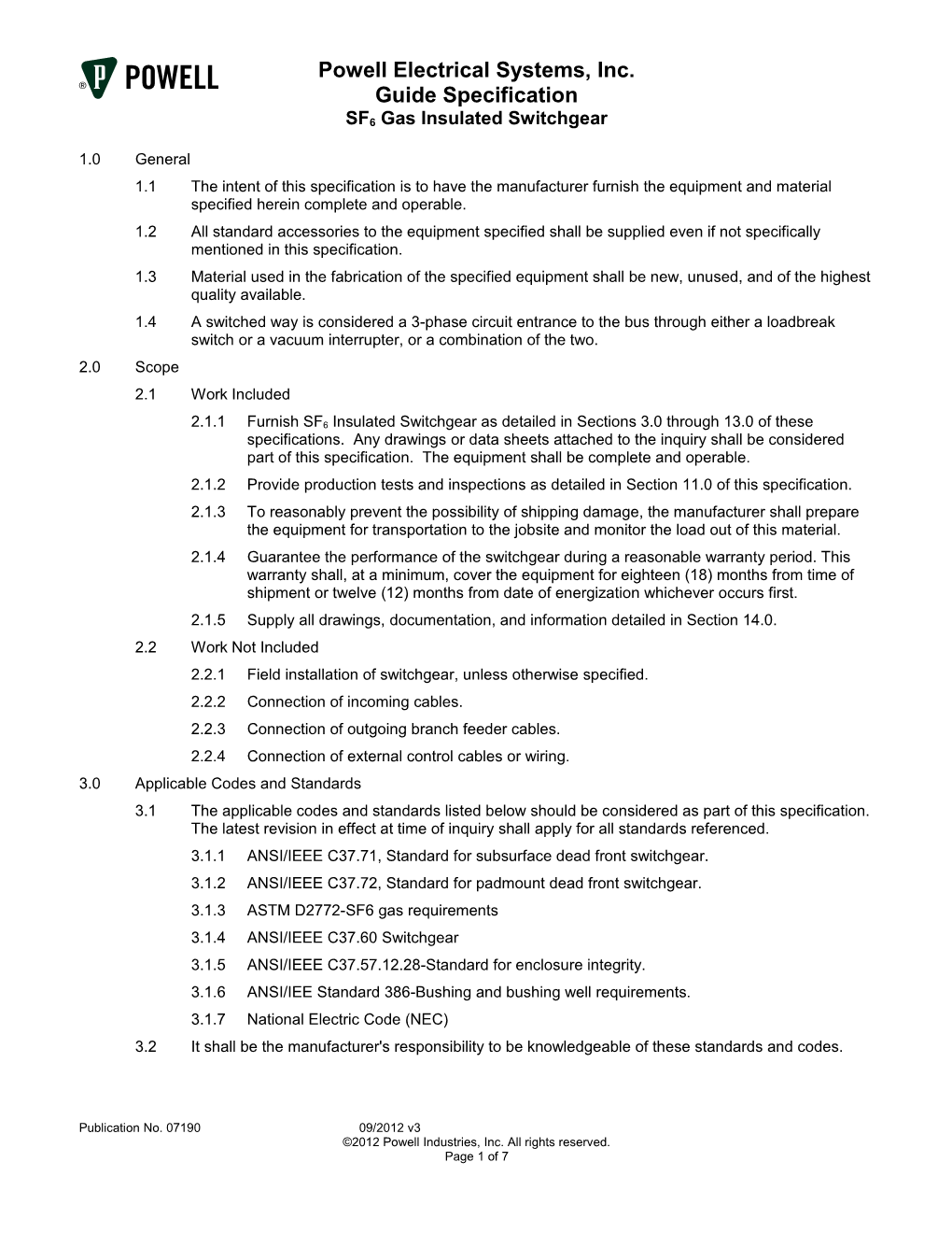 SF6 Gas Insulated Switchgear Guide Specification