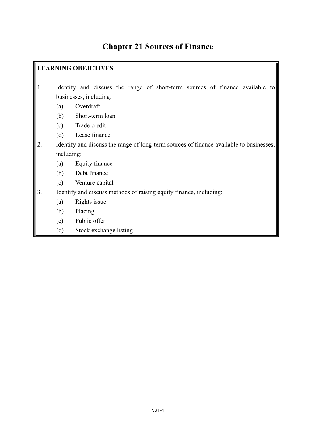 Chapter 10 Sources of Finance