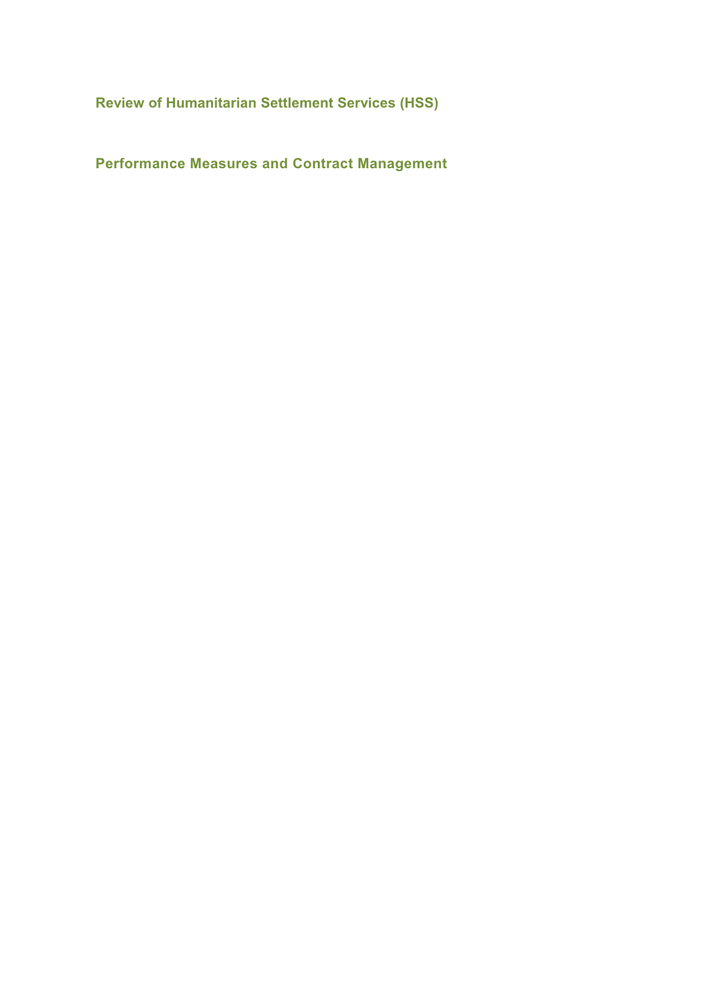 Review of Humanitarian Settlement Services (HSS) : Performance Measures and Contract Management