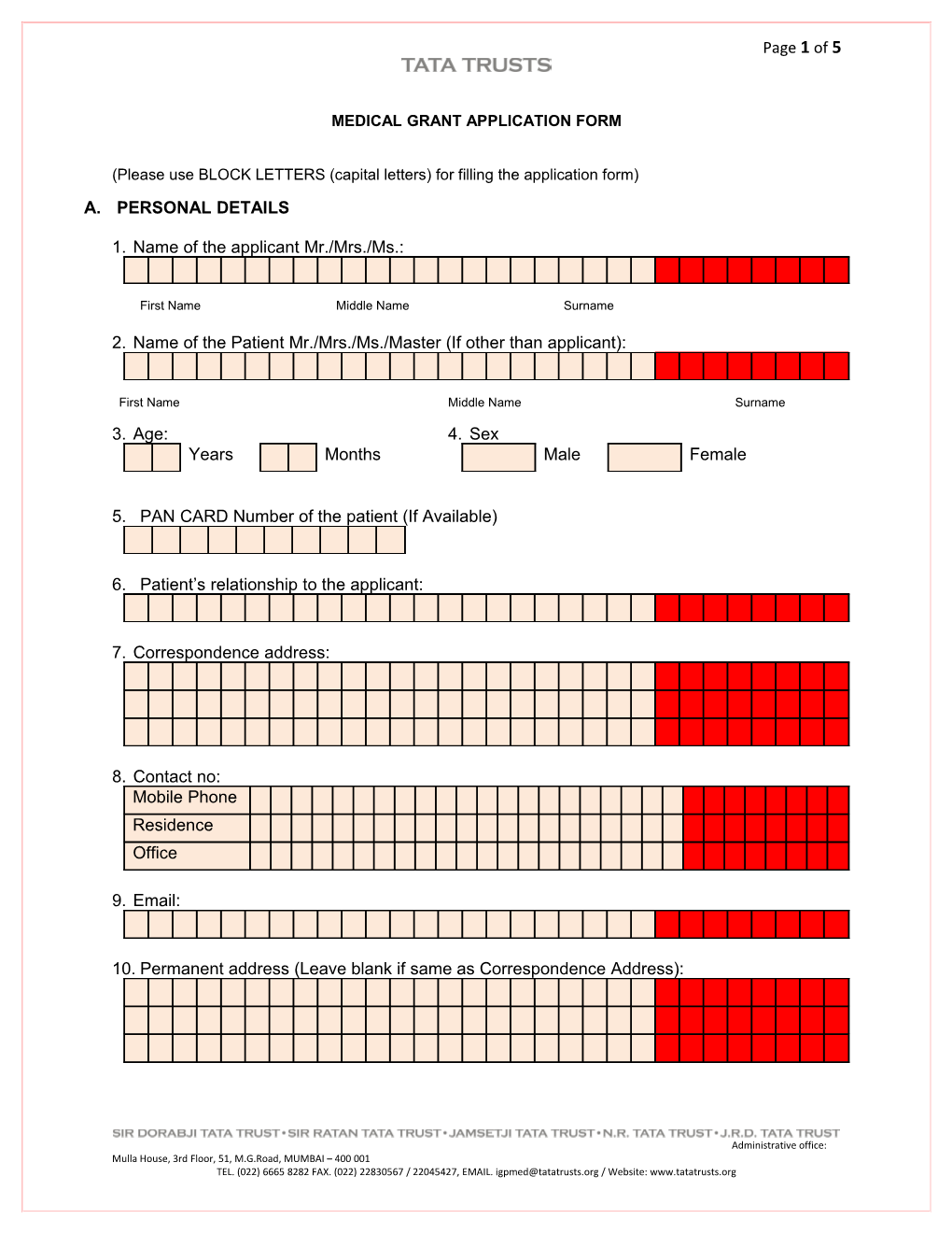 Medical Grant Application Form