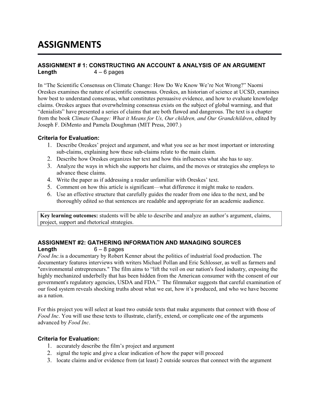 ASSIGNMENT # 1: CONSTRUCTING an ACCOUNT & ANALYSIS of an ARGUMENT Length4 6 Pages