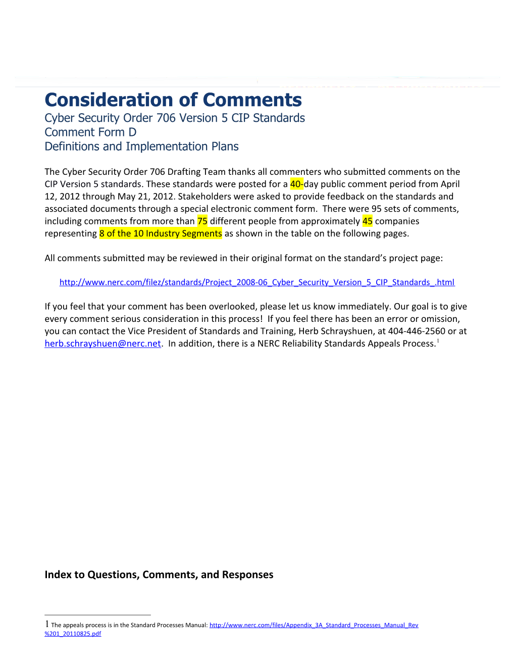 Consideration of Comments