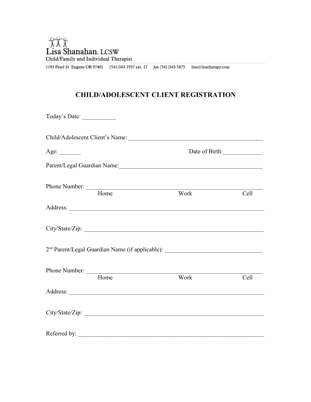 Child/Adolescent Client Registration