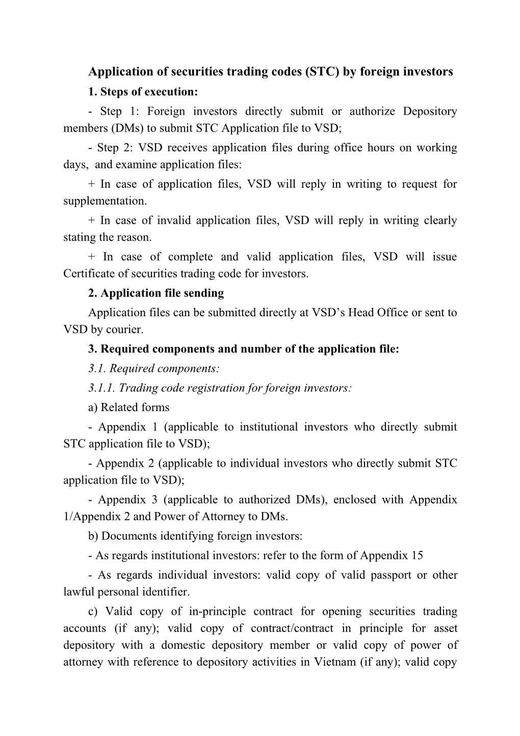 Application of Securities Trading Codes (STC) by Foreign Investors