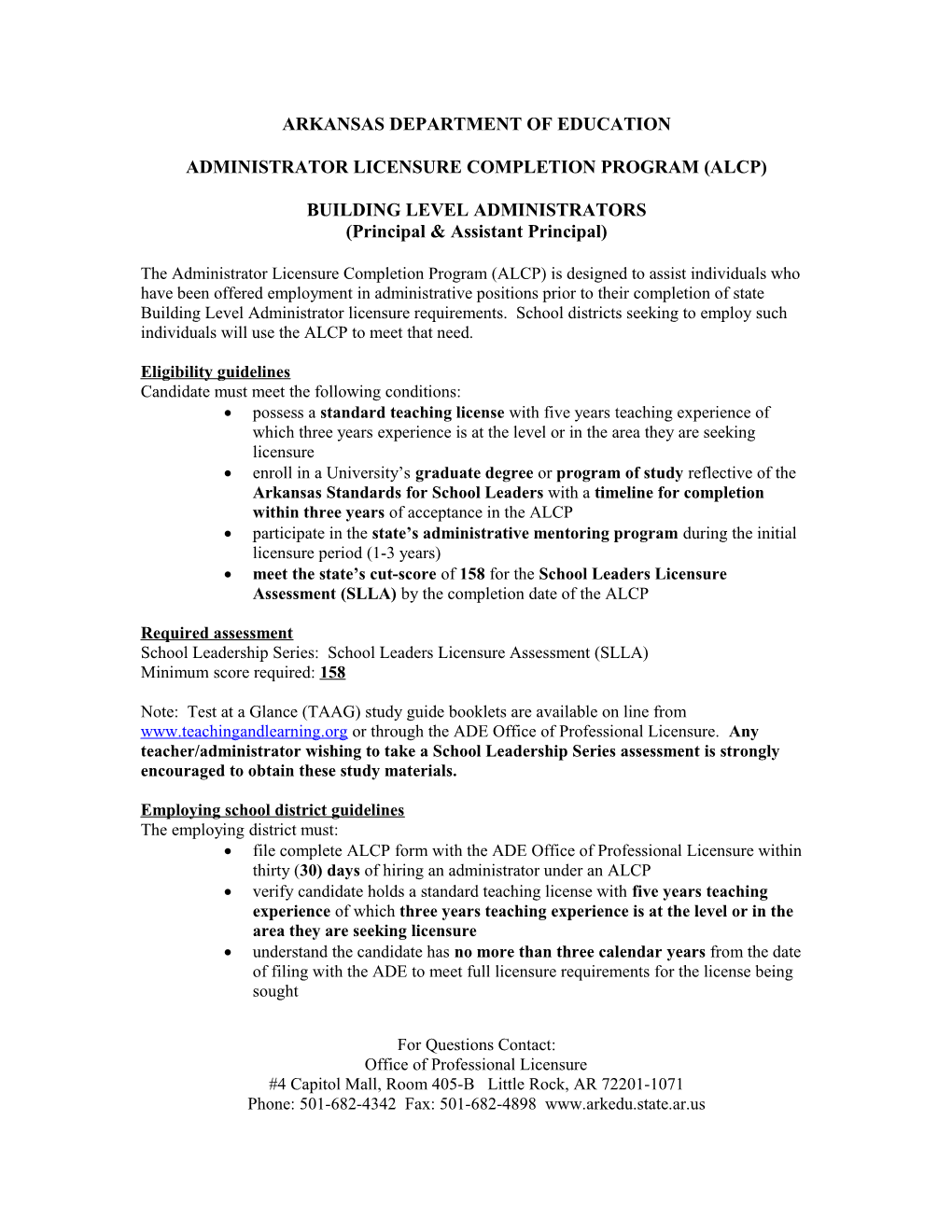 Administrator Licensure Completion Program (Alcp)