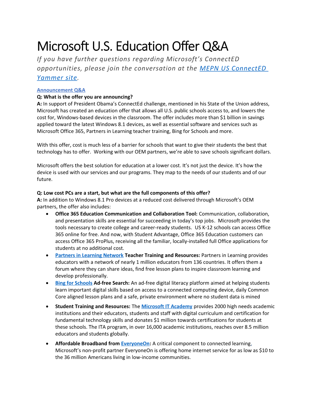 Microsoft U.S. Education Offer Q&A