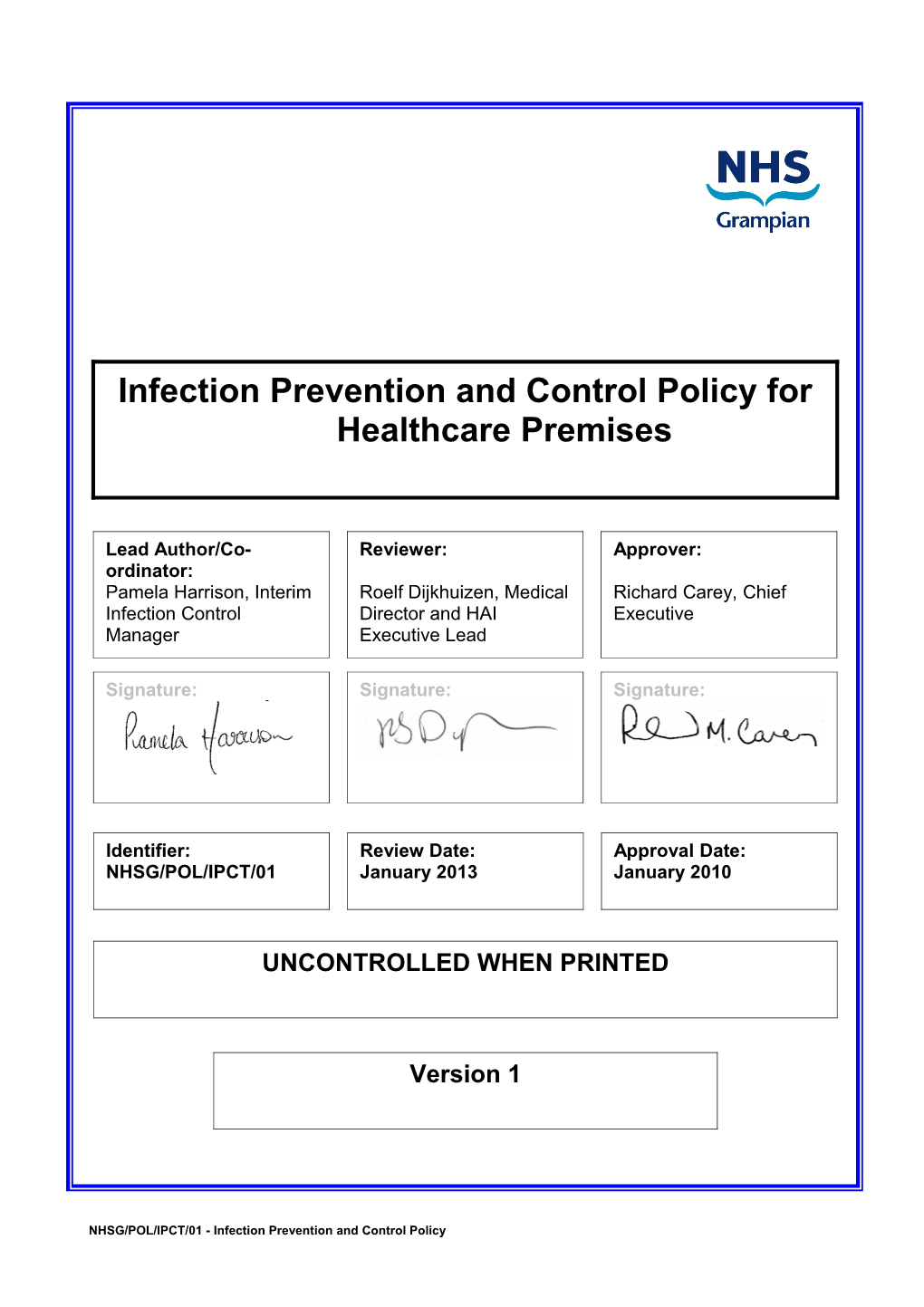 Item 7.2 for 2 Feb 10 Infection Prevention and Control Policy