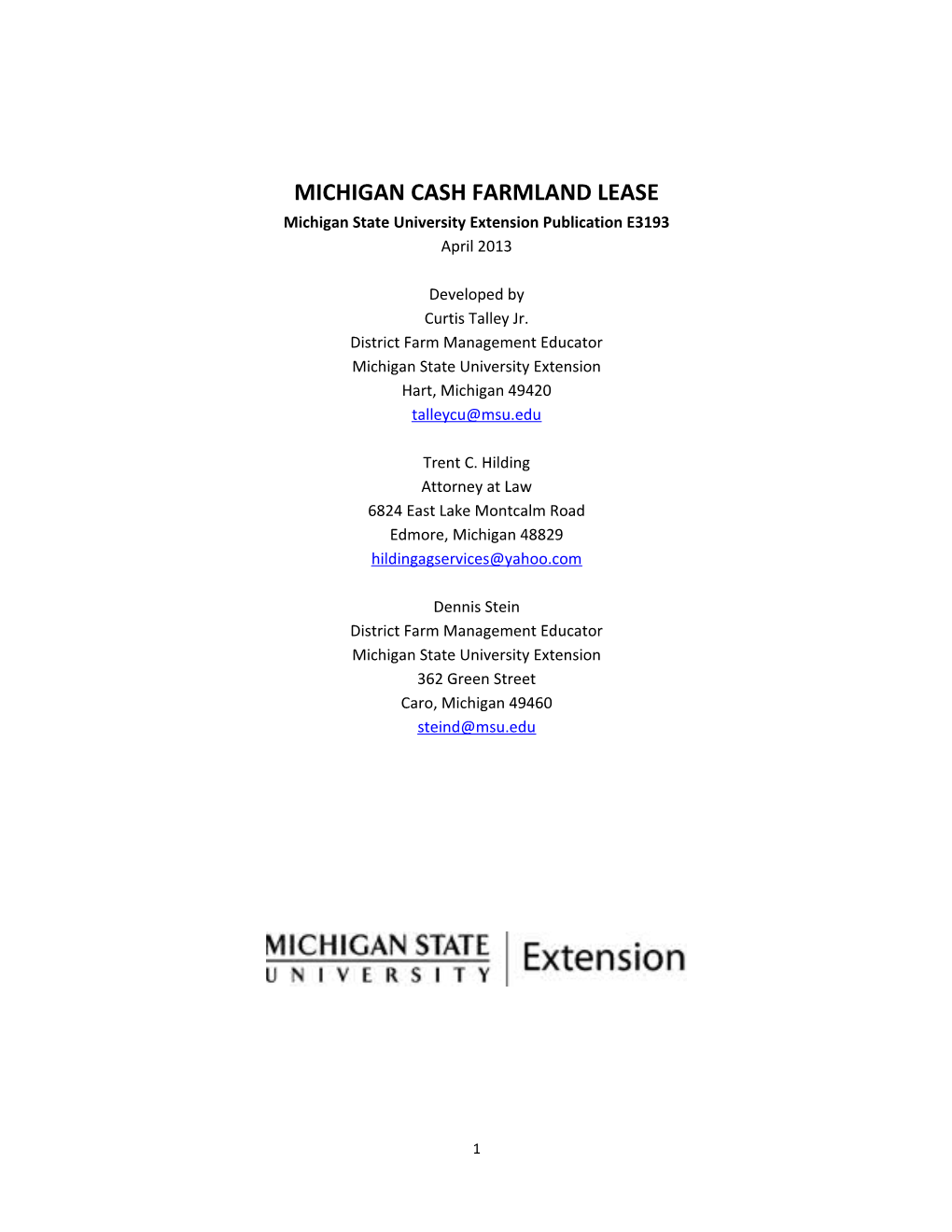 Michigan Cash Farmland Lease