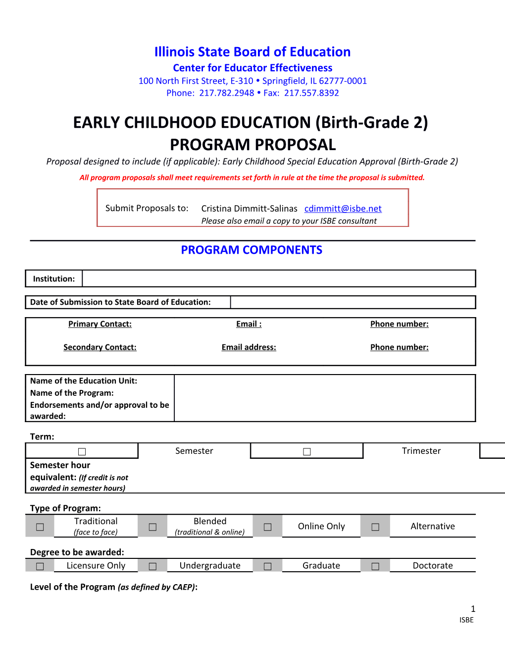 Early Childhood (B-Gr. 2) Program Proposal