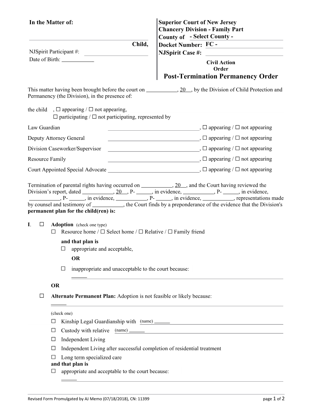 Post-Termination Permanency Order