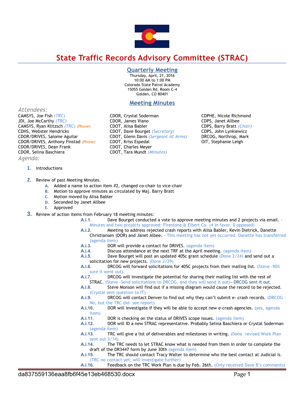 State Traffic Records Advisory Committee (STRAC)