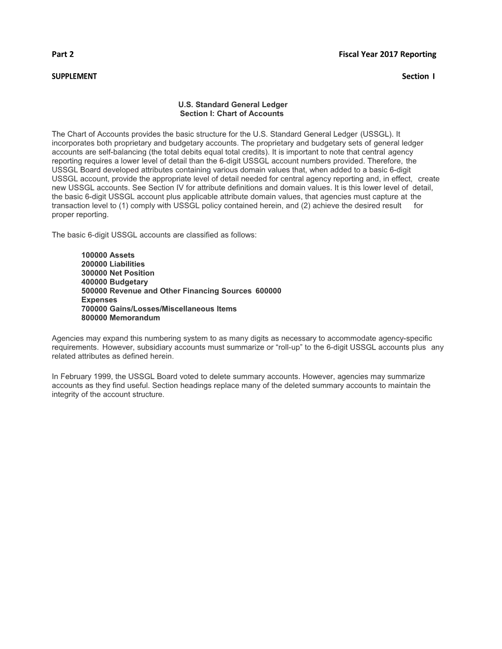 U.S.Standardgeneralledger Sectioni:Chartofaccounts