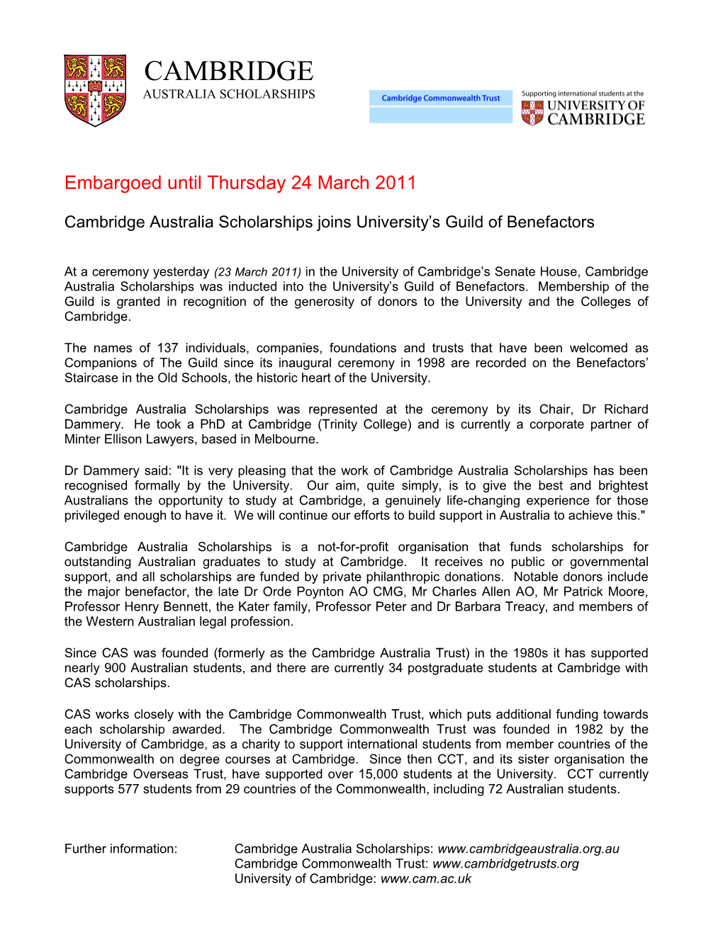 Notes About Cambridge Australia Scholarships : February 2011