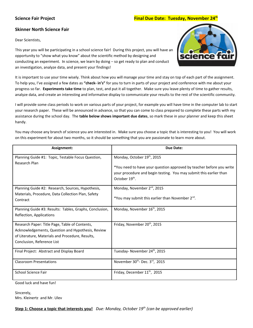 Skinner North Science Fair