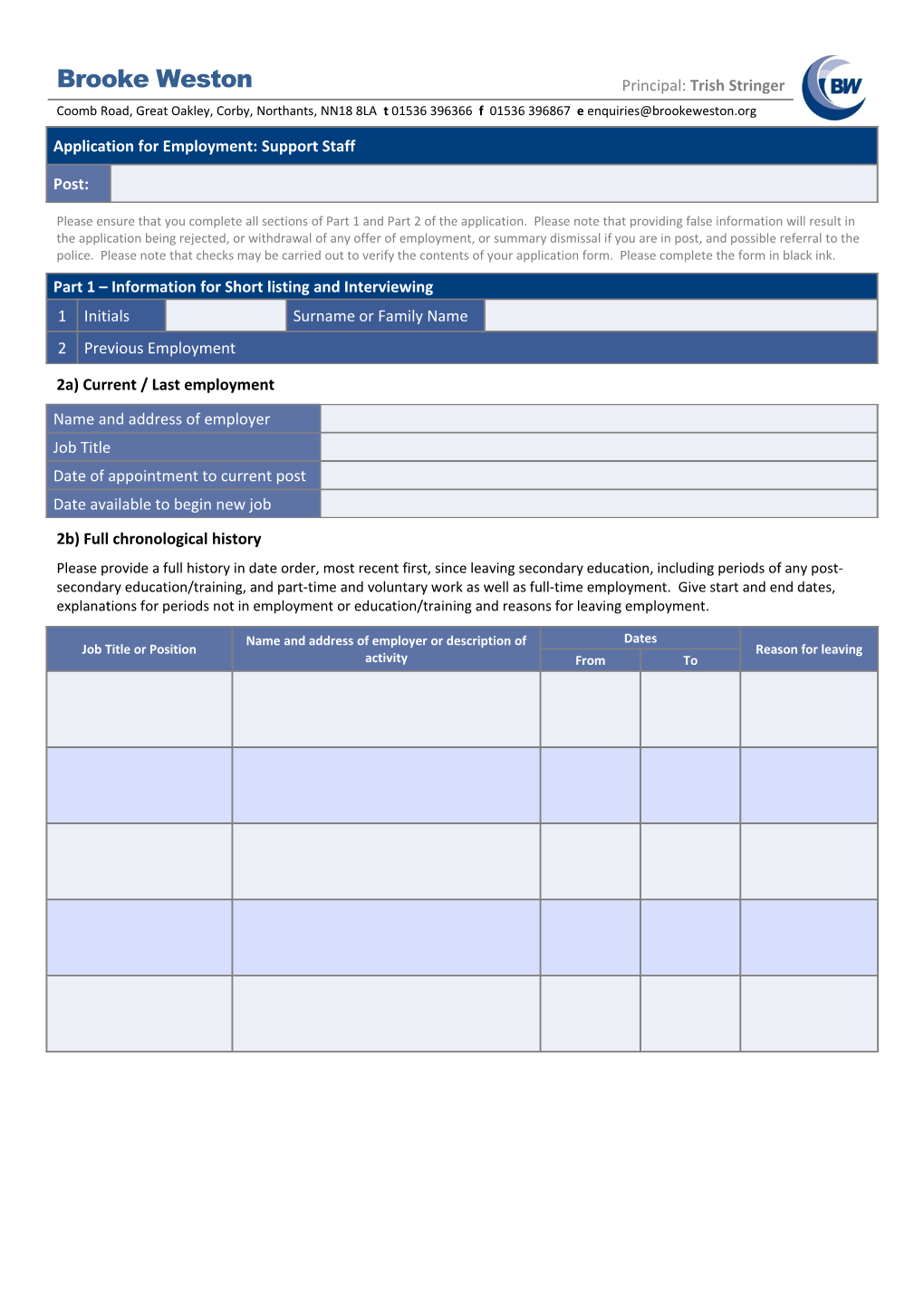 Non Teaching Staff Application Form