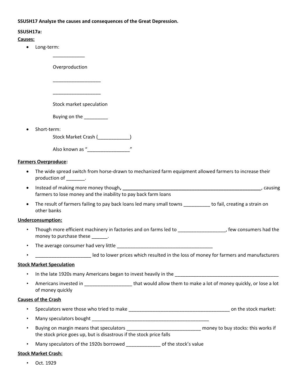 SSUSH17 Analyze the Causes and Consequences of the Great Depression