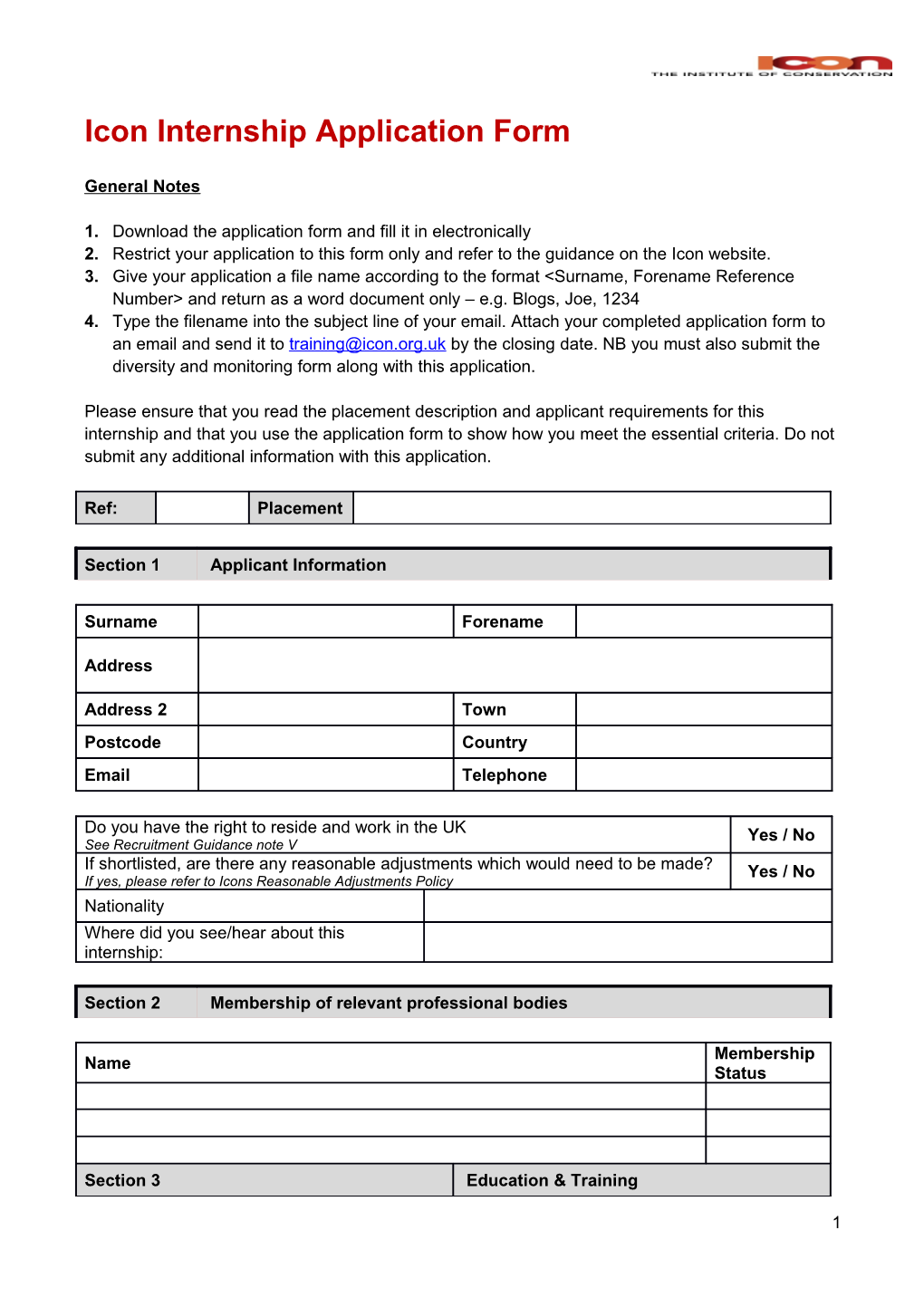 Icon Internship Application Form