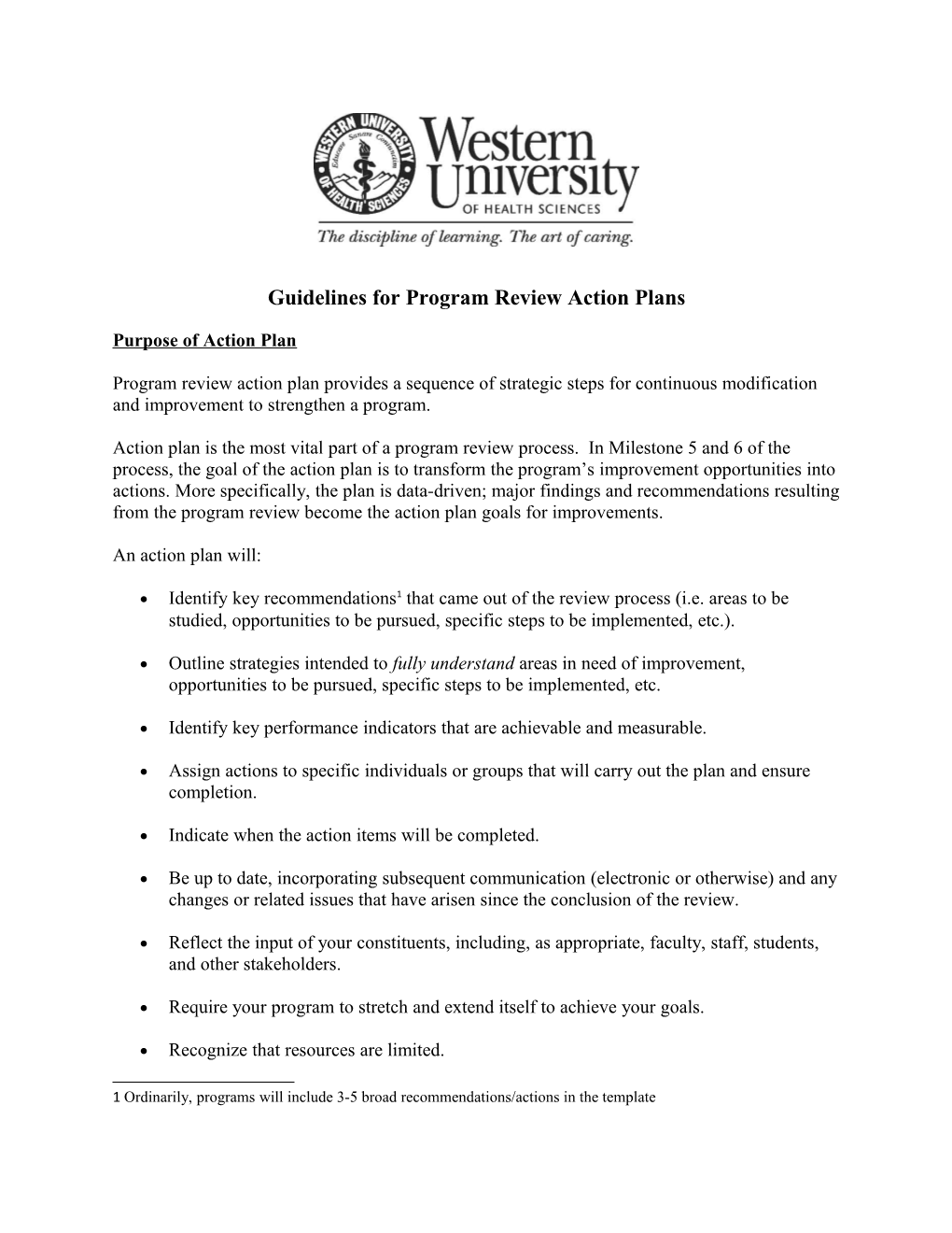 Guidelines for Program Review Action Plans