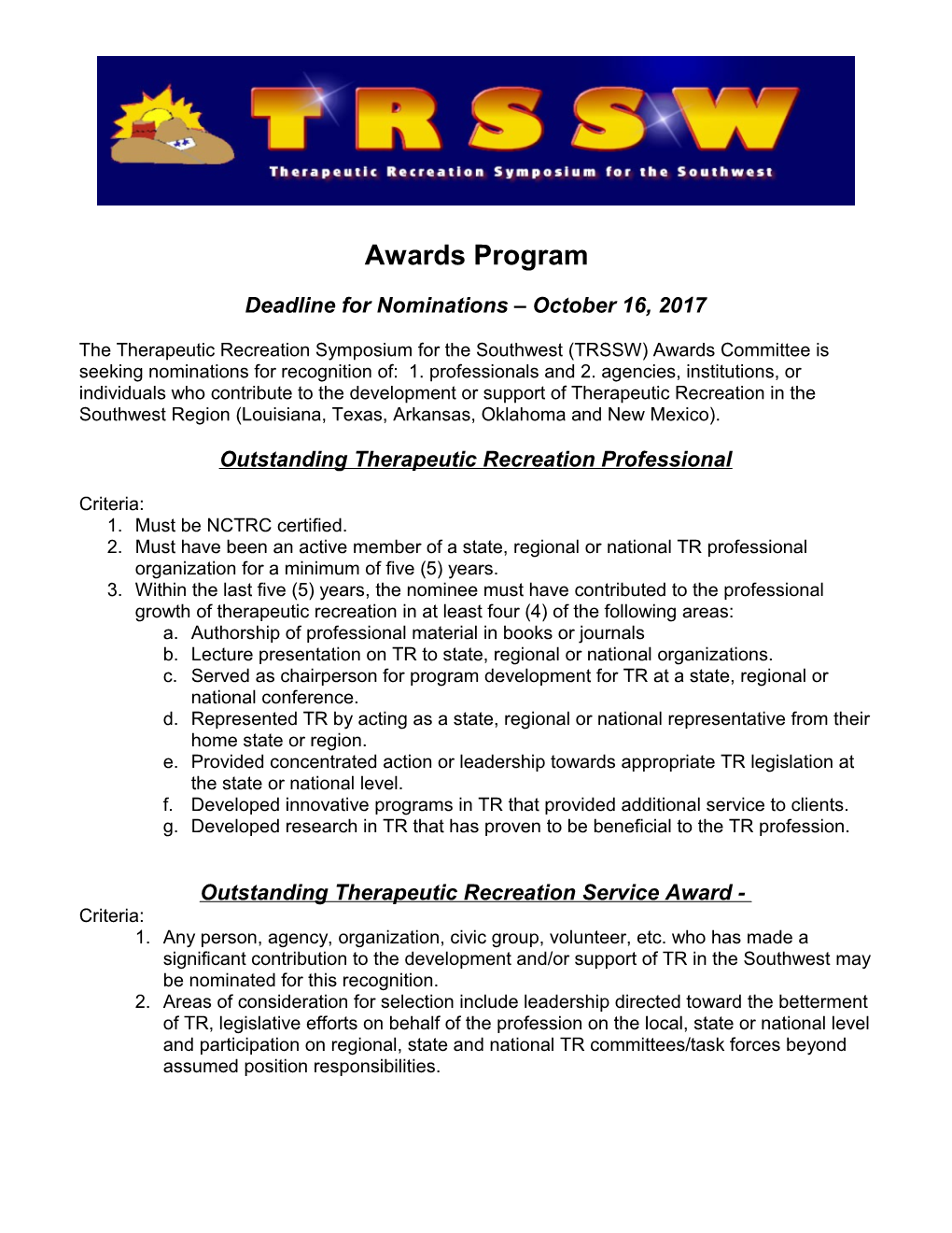 2001 TRSSW Awards Program