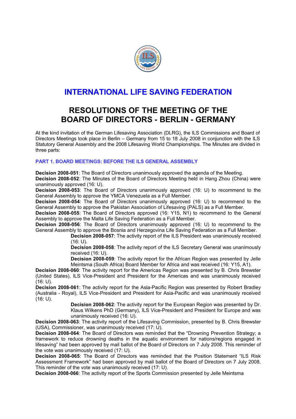 International Life Saving Federationminutes V2page 1