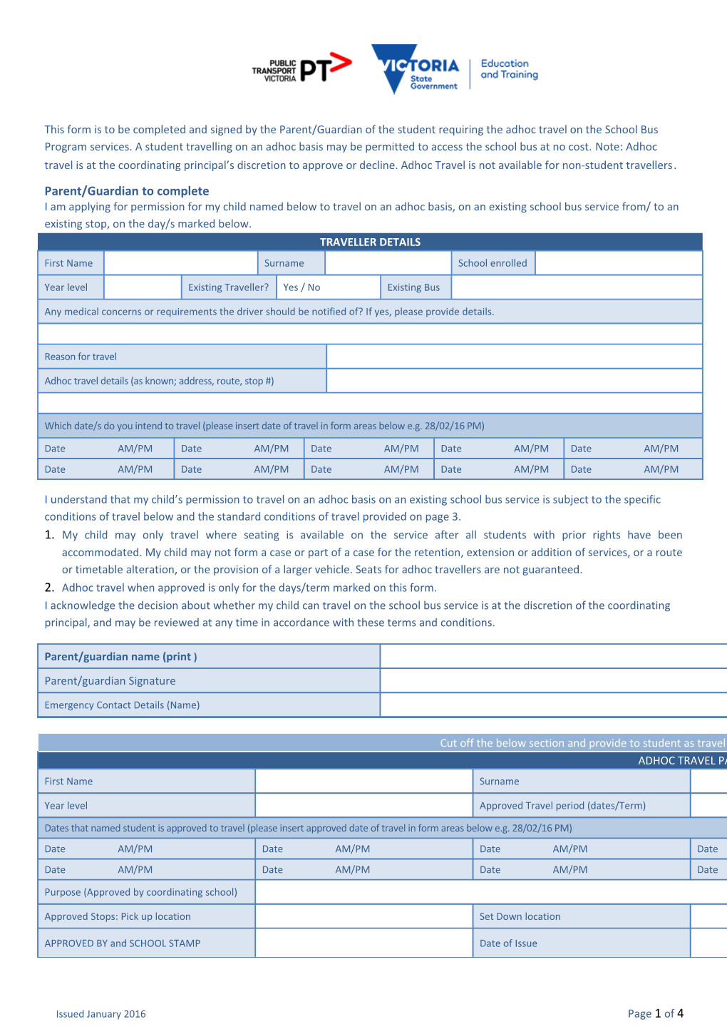 Form 10 - Application for Adhoc Travel
