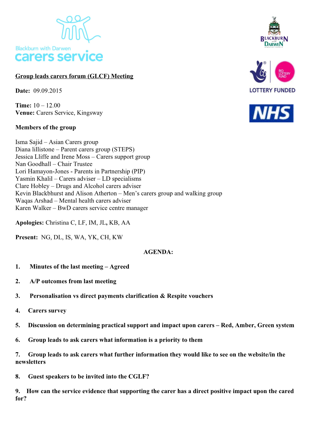 Group Leads Carers Forum (GLCF) Meeting
