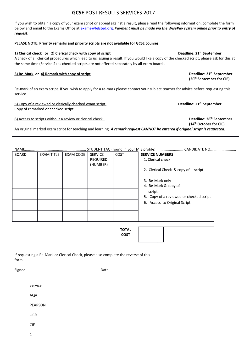 Gcse Post Results Services 2017