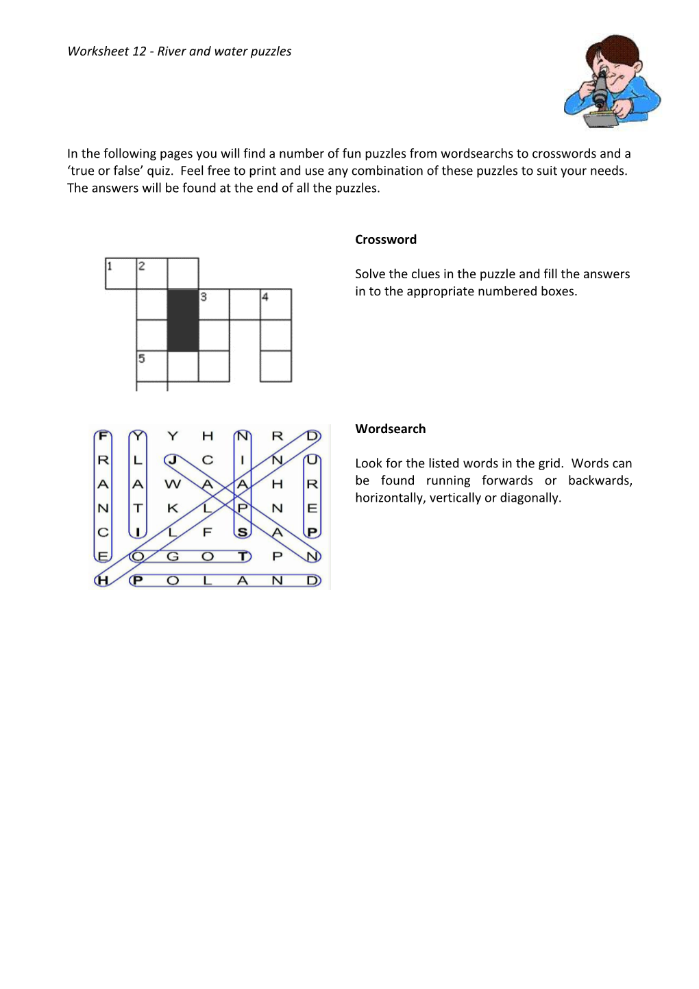 Worksheet 12 - River and Water Puzzles