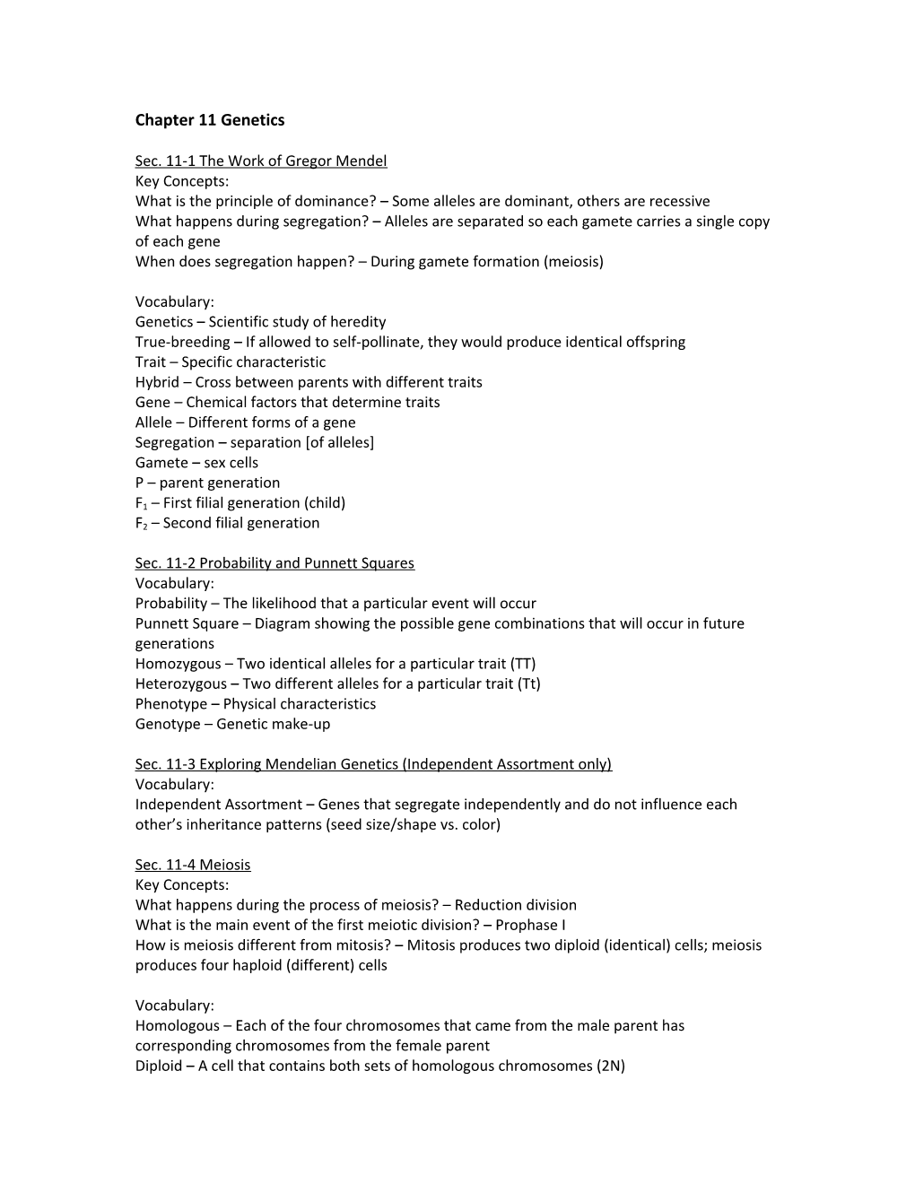 Chapter 11 Genetics