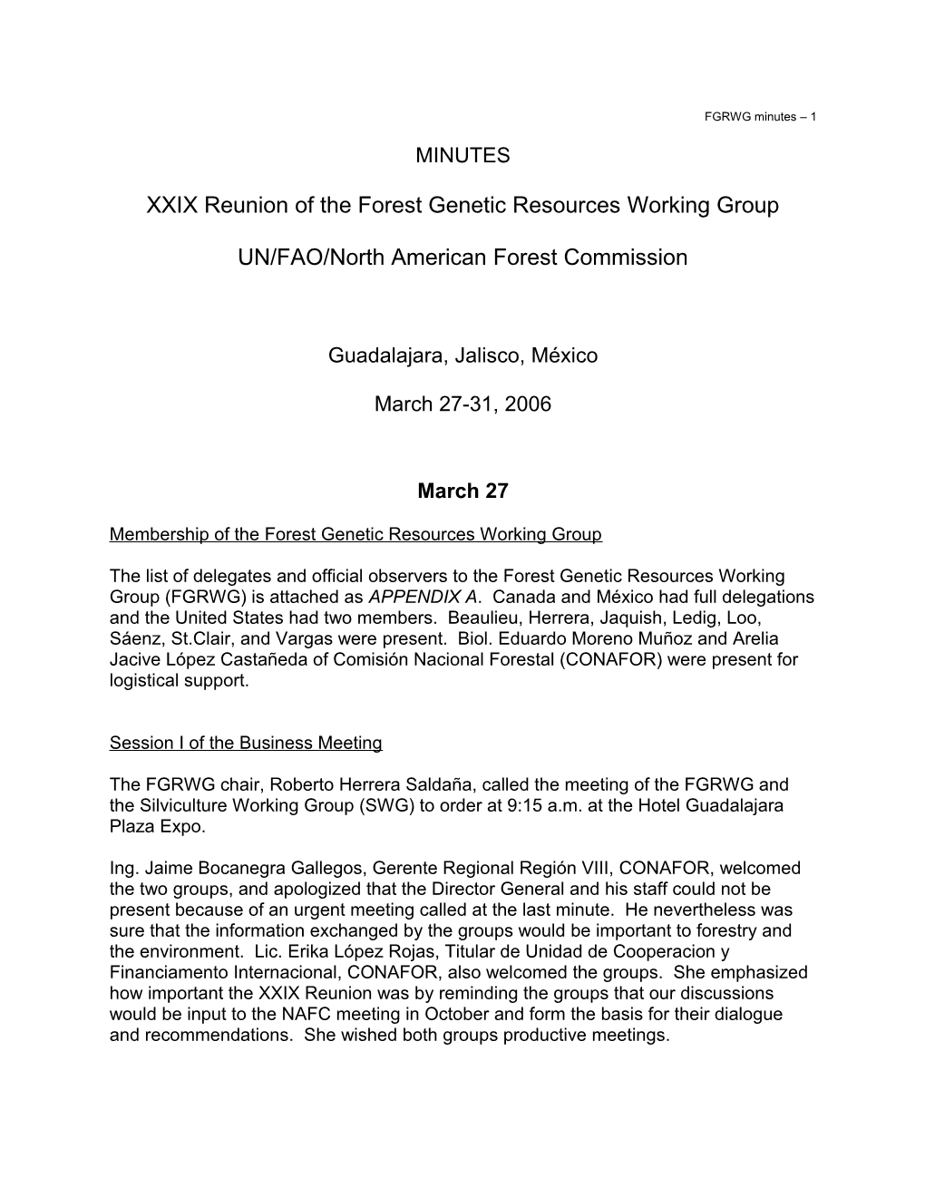 XXIX Reunion of the Forest Genetic Resources Working Group