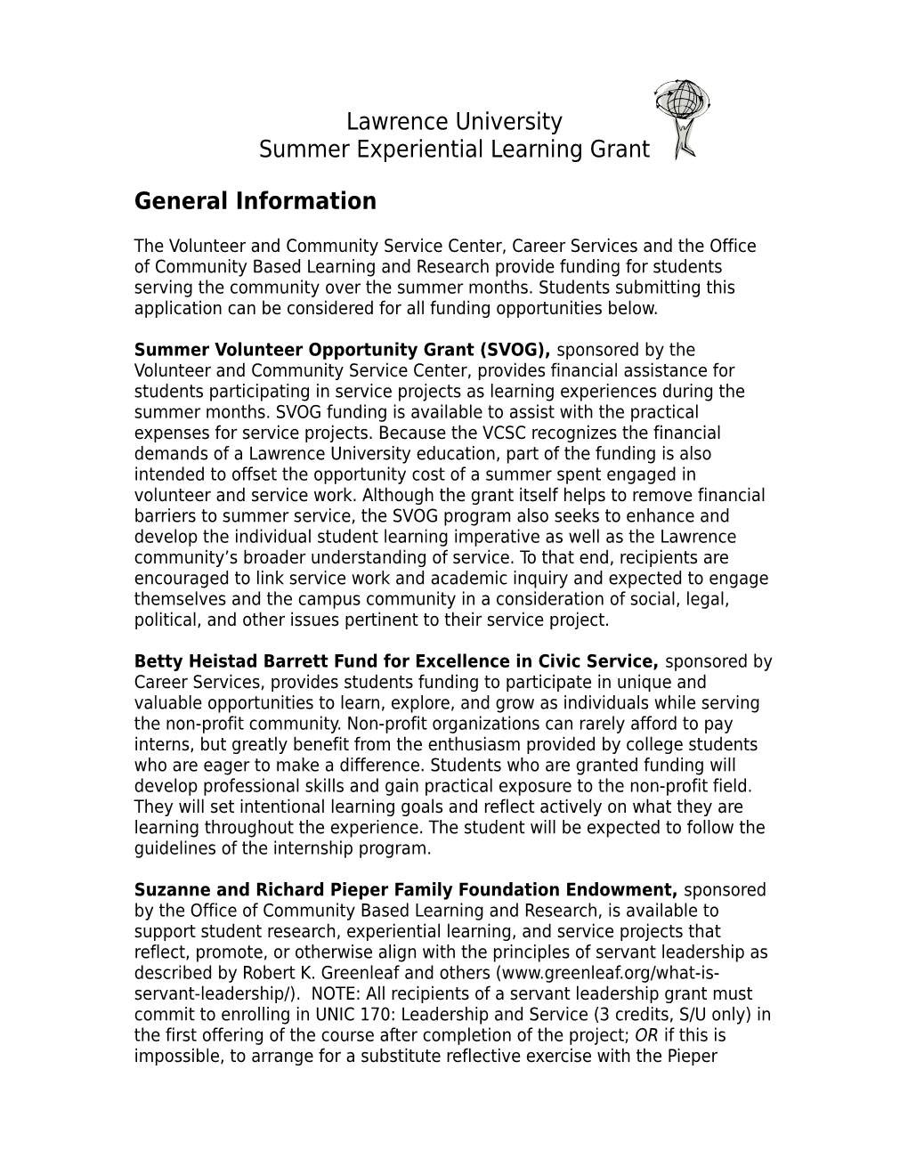 Summer Experiential Learning Grant
