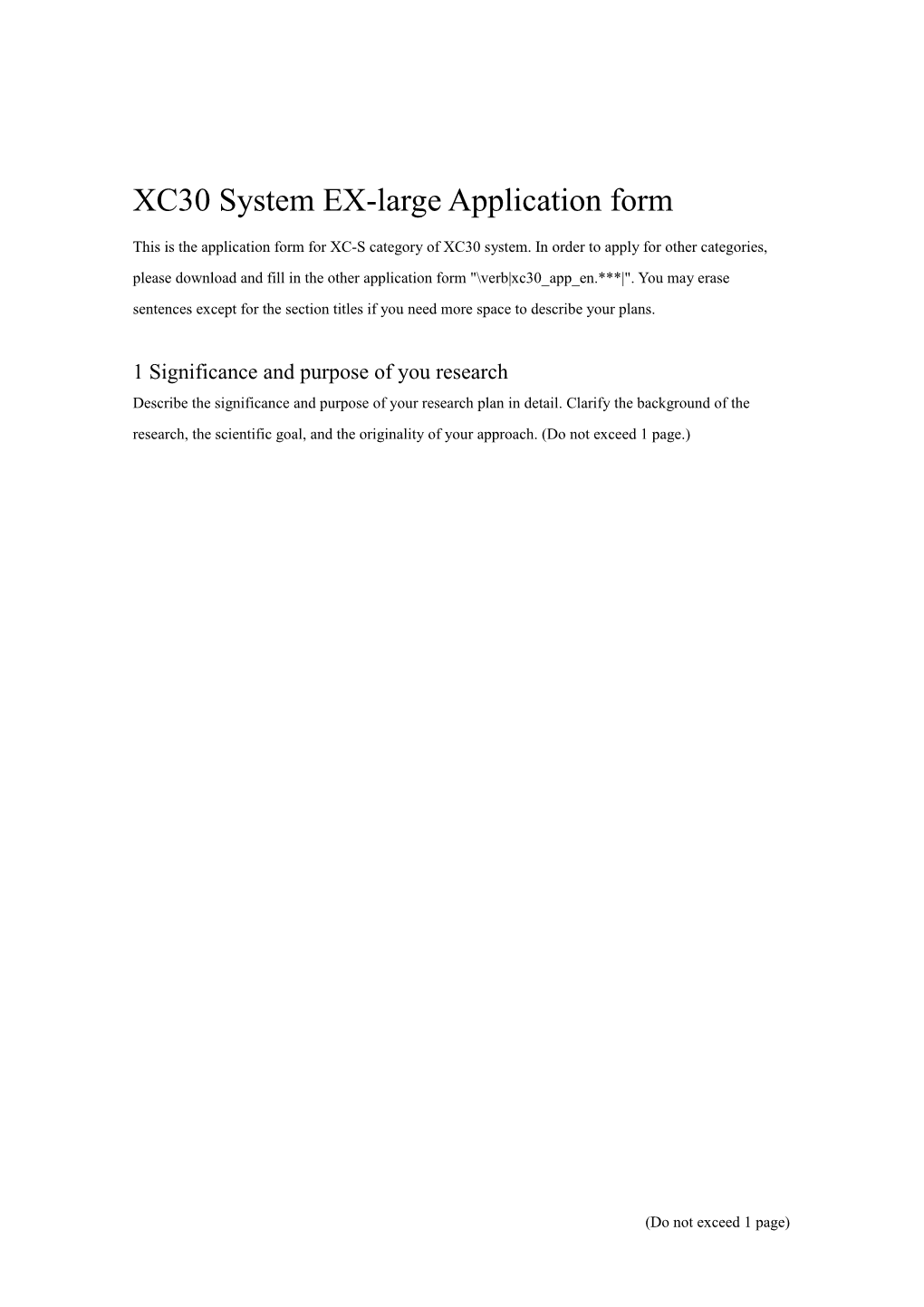 XC30 System EX-Large Application Form