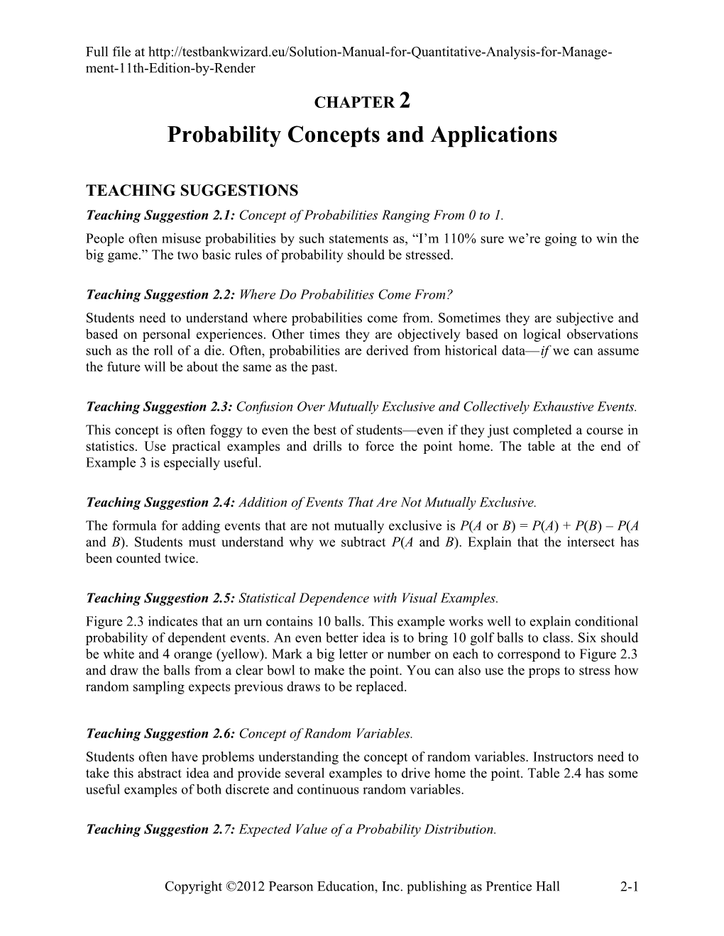 Probability Concepts and Applications