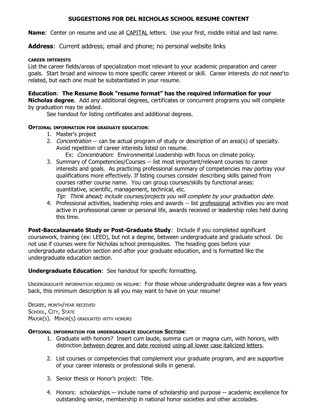 Suggestions for Resume Content