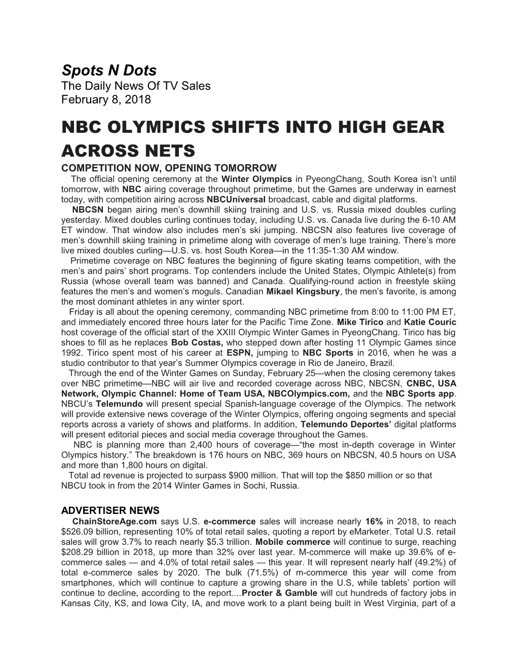 Nbc Olympics Shifts Into High Gear Across Nets