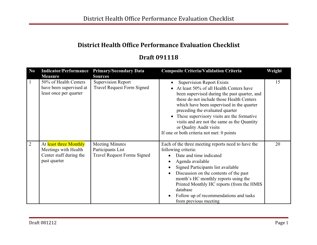 District Mutual Responsible Performance Evaluation Checklist