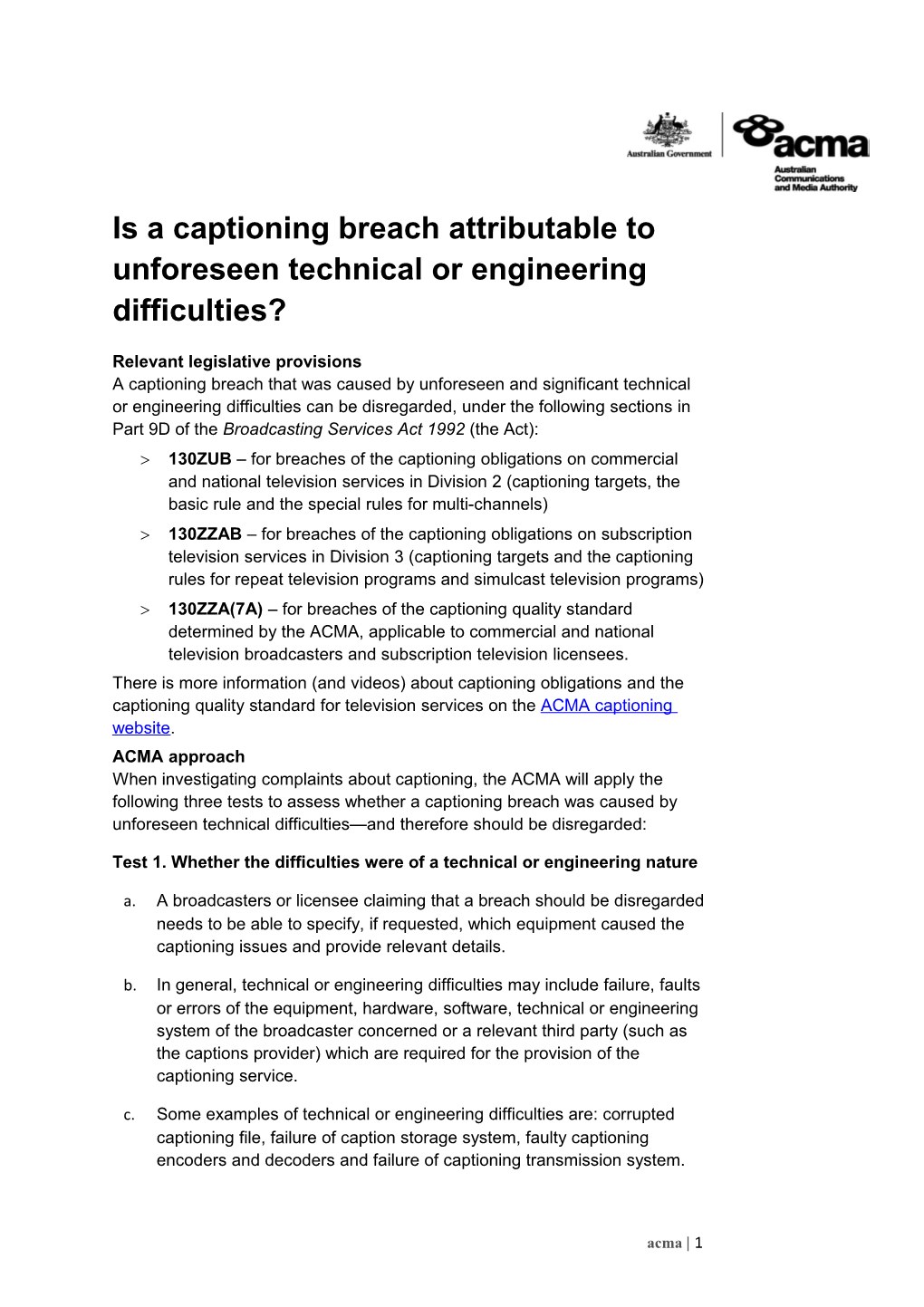 Is a Captioning Breach Attributable to Unforeseen Technical Or Engineering Difficulties?