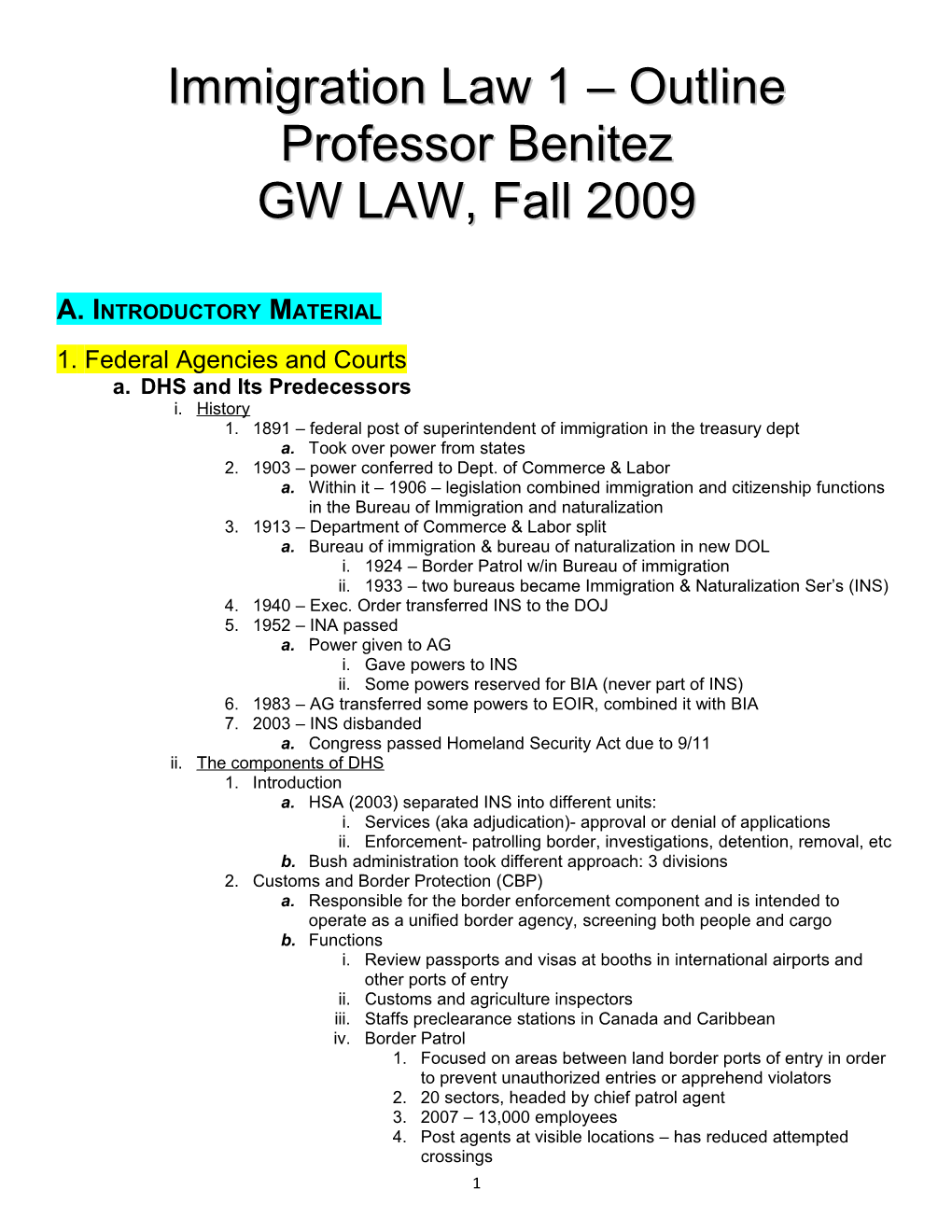 Immigration Law1 Outline